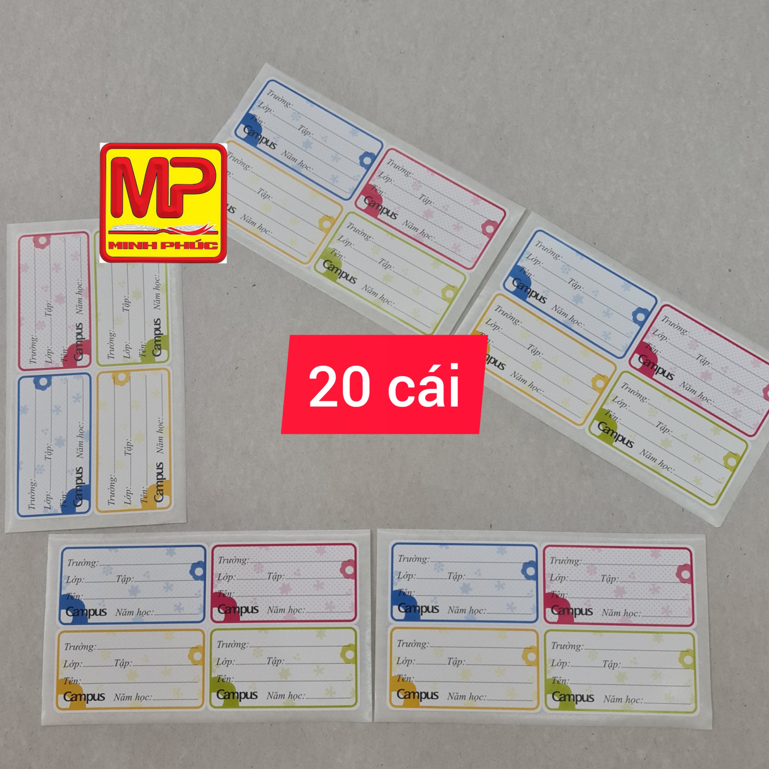 Nhãn Tập Campus Flower - Xấp 20 Cái Dùng Cho Học Sinh, Sinh Viên | VPP Minh Phúc