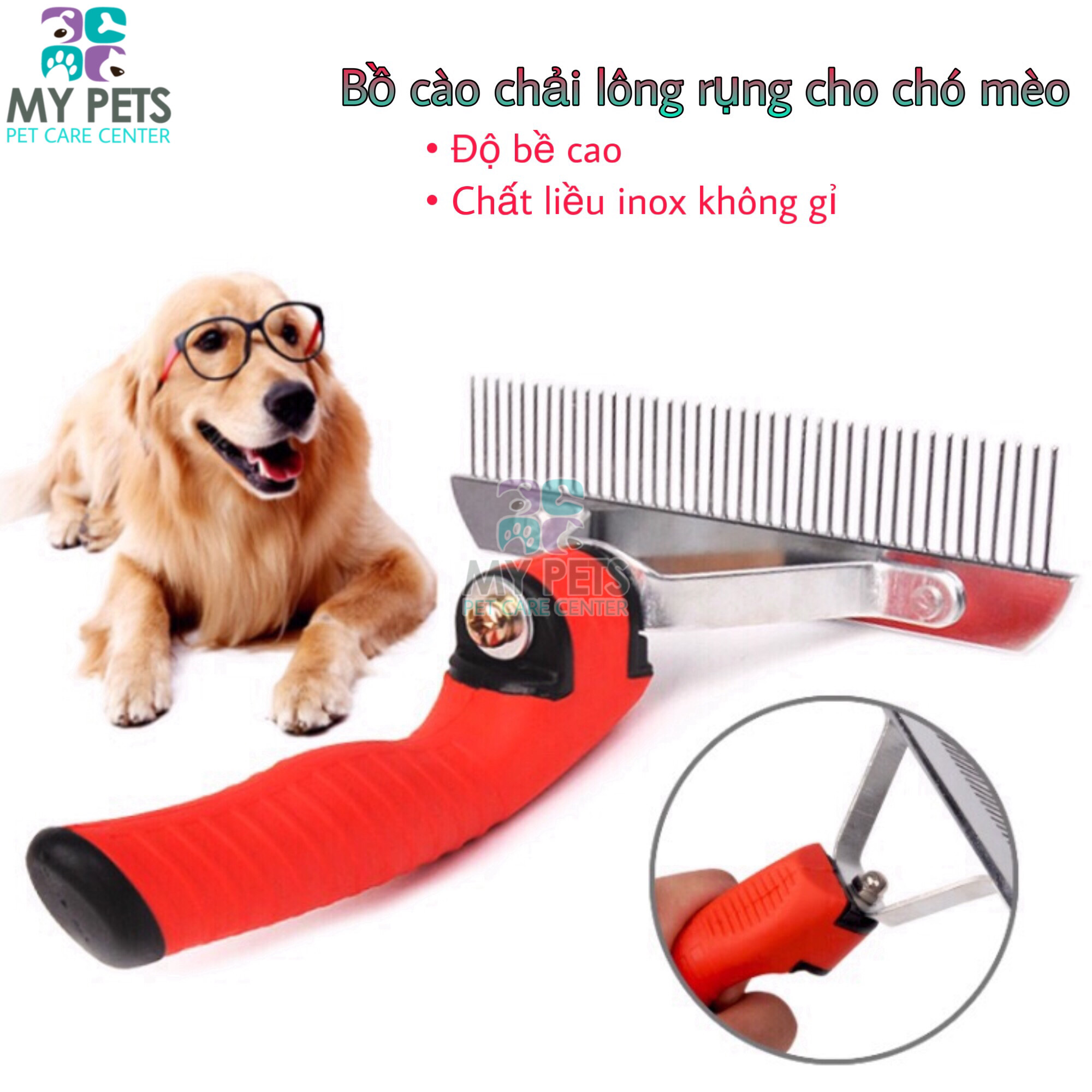 Lược bồ cao chải lông chết gỡ lông cho chó mèo. chất liệu inox không rỉ