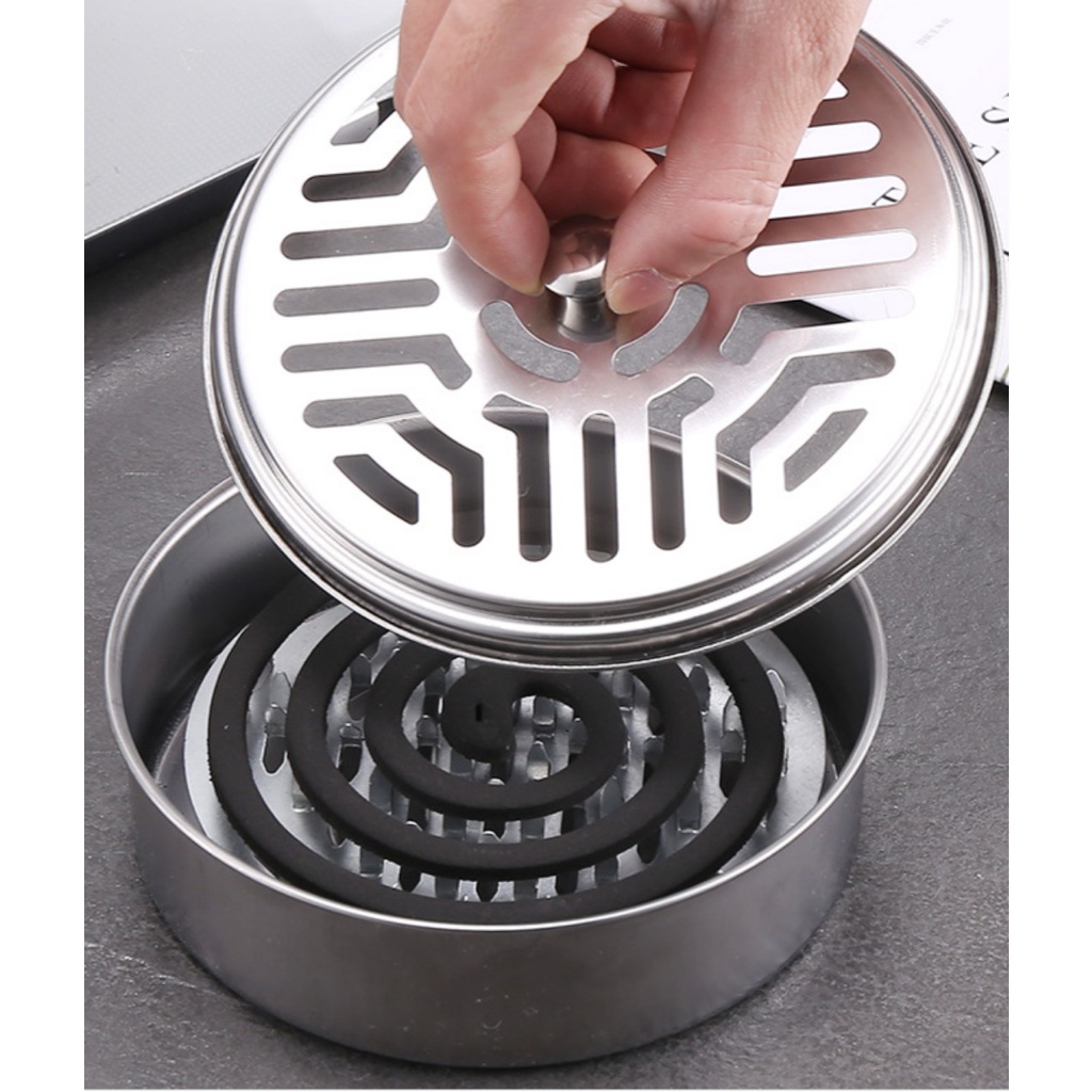 Khay inox thắp nhang muỗi chống cháy , hộp đựng nhang muỗi bằng thép không gỉ, khay đựng nhang muỗi có nắp đậy an toàn