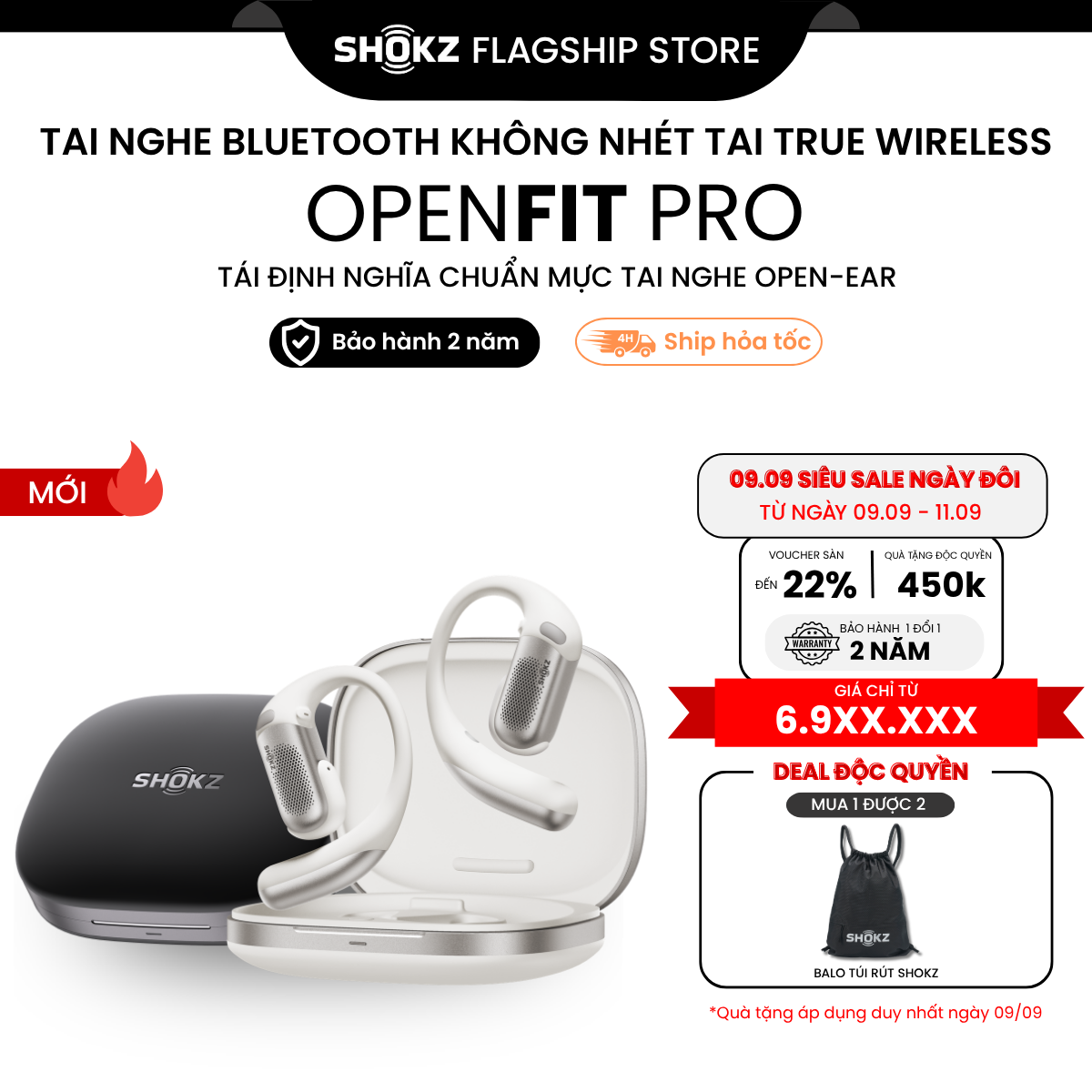 [MỚI] - Tai nghe Bluetooth Model: T010 OPENFIT PRO, thương hiệu: SHOKZ - Bảo Hành 24 Tháng - Hàng Chính Hãng