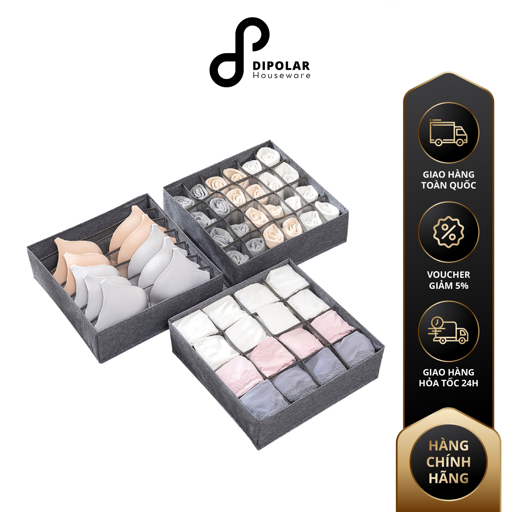 Hộp đựng đồ lót tất vớ chia ngăn dipolar đa năng gấp gọn tiết kiệm không gian - dhdd01