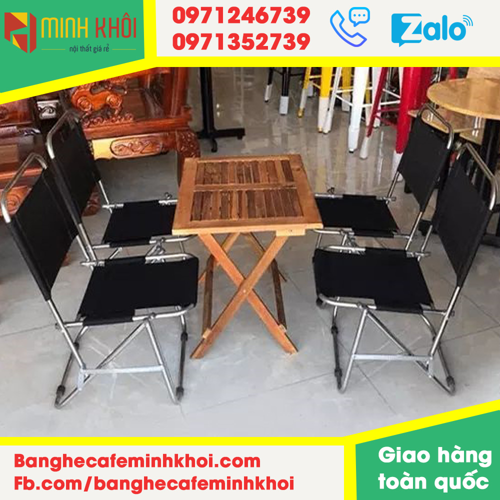 Bàn ghế xếp cafe vĩa hè giá cực rẻ (Combo ghế lưng thấp + 1 bàn gỗ xếp)