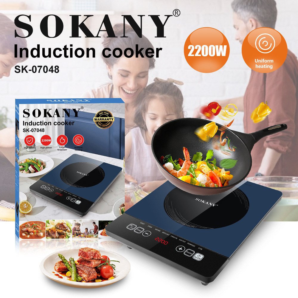 Bếp điện từ CẢM ỨNG SOKANY SK07048 Công suất 2200W, bếp từ đơn đa năng với 8 chế độ nấu.
