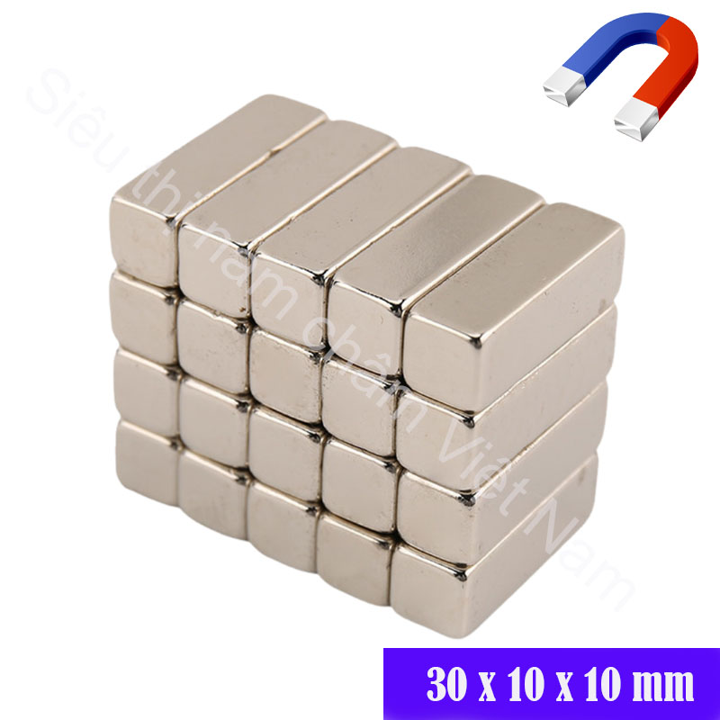 Nam châm hình chữ nhật kích thước 30x10x10 mm, nam châm vĩnh cửu màu trắng lực hút siêu mạnh