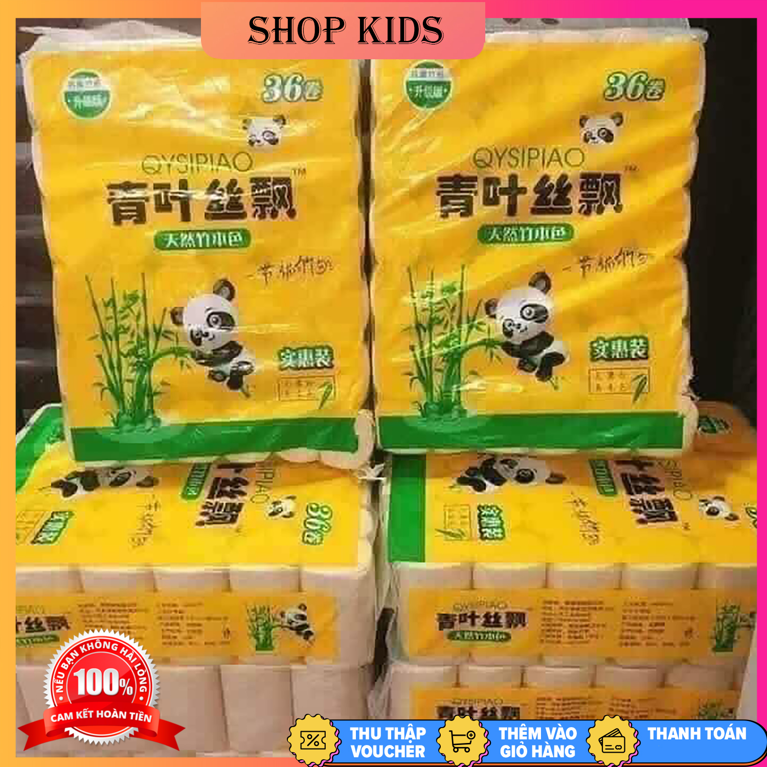GIẤY VỆ SINH GẤU TRÚC 1 BỊCH 36 CUỘN LÀM TỪ BỘT TRE TRÚC TỰ NHIÊN AN TOÀN CHO GIA ĐÌNH