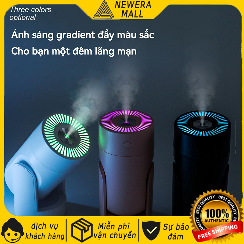 Máy tạo độ ẩm hình trụ, có thể xoay 180°, có 7 loại đèn LED, sử dụng liên tục 8 tiếng, máy lọc không khí tạo độ ẩm sạc USB