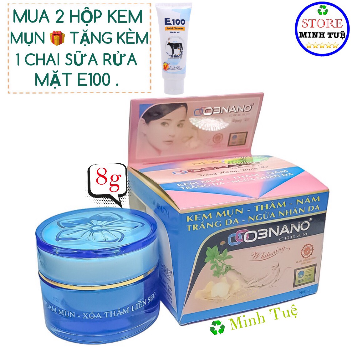 Kem mụn Nano White xóa thâm liền sẹo trắng da, tái tạo làn da mới (8g), kem nano white.