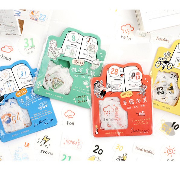 Gói Sticker dán Số ngày trang trí 45 miếng/set