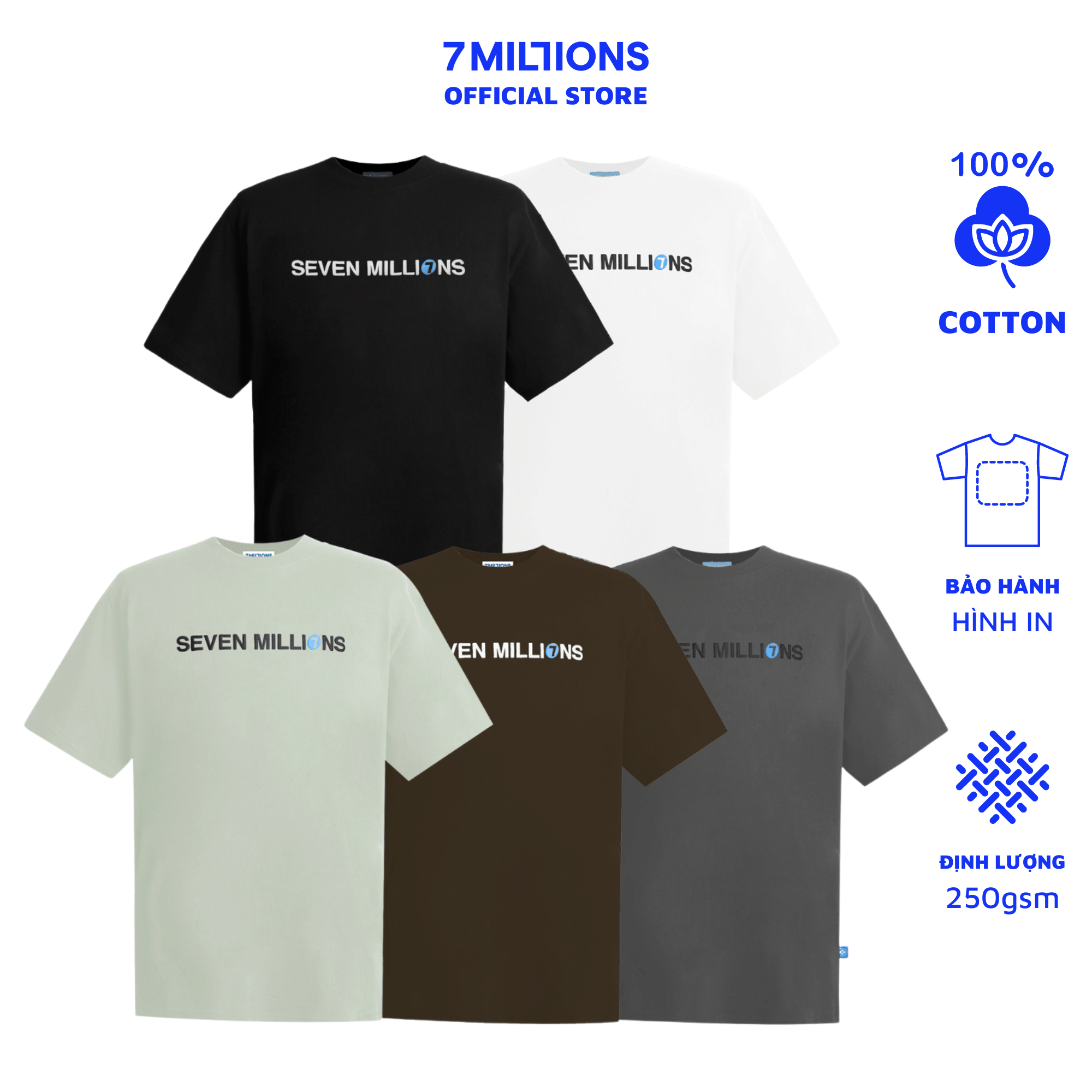Áo thun unisex cổ tròn 7millions helvetica - 5 màu - 100% cotton 2 chiều - form oversize