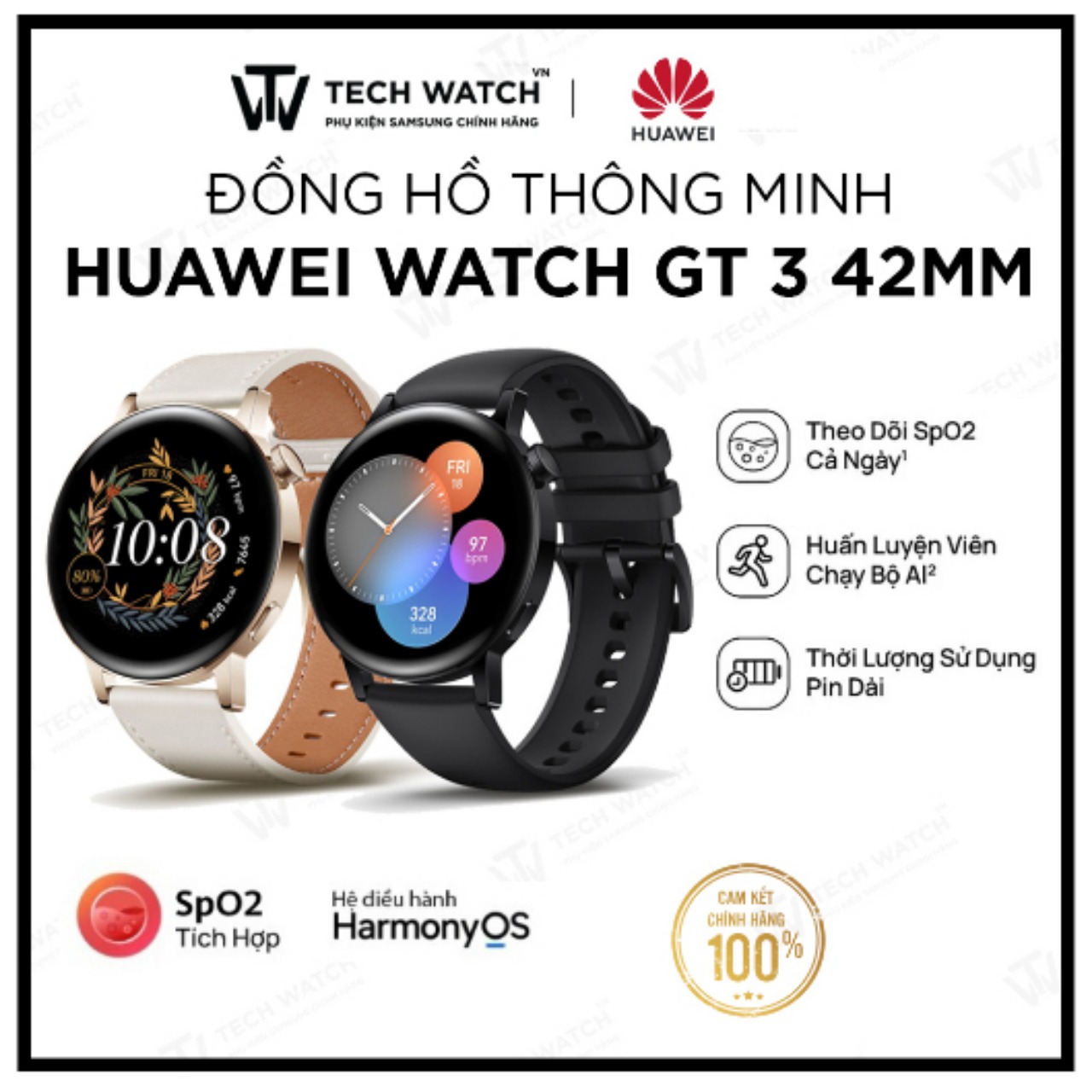 Đồng hồ thông minh huawei watch gt 3 42mm theo dõi spo2 cả ngày - techwatchvn