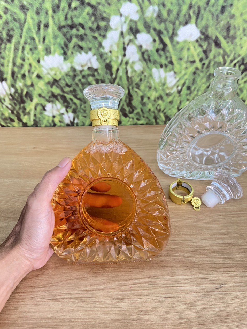 Vỏ chai đựng rượu mẫu chai xo tam giác 500ml mẫu cao cấp nắp thủy tinh đặc nguyên khối, vỏ chai thủy tinh đẹp , chai thủy tinh trong suốt #thuytinhdiy