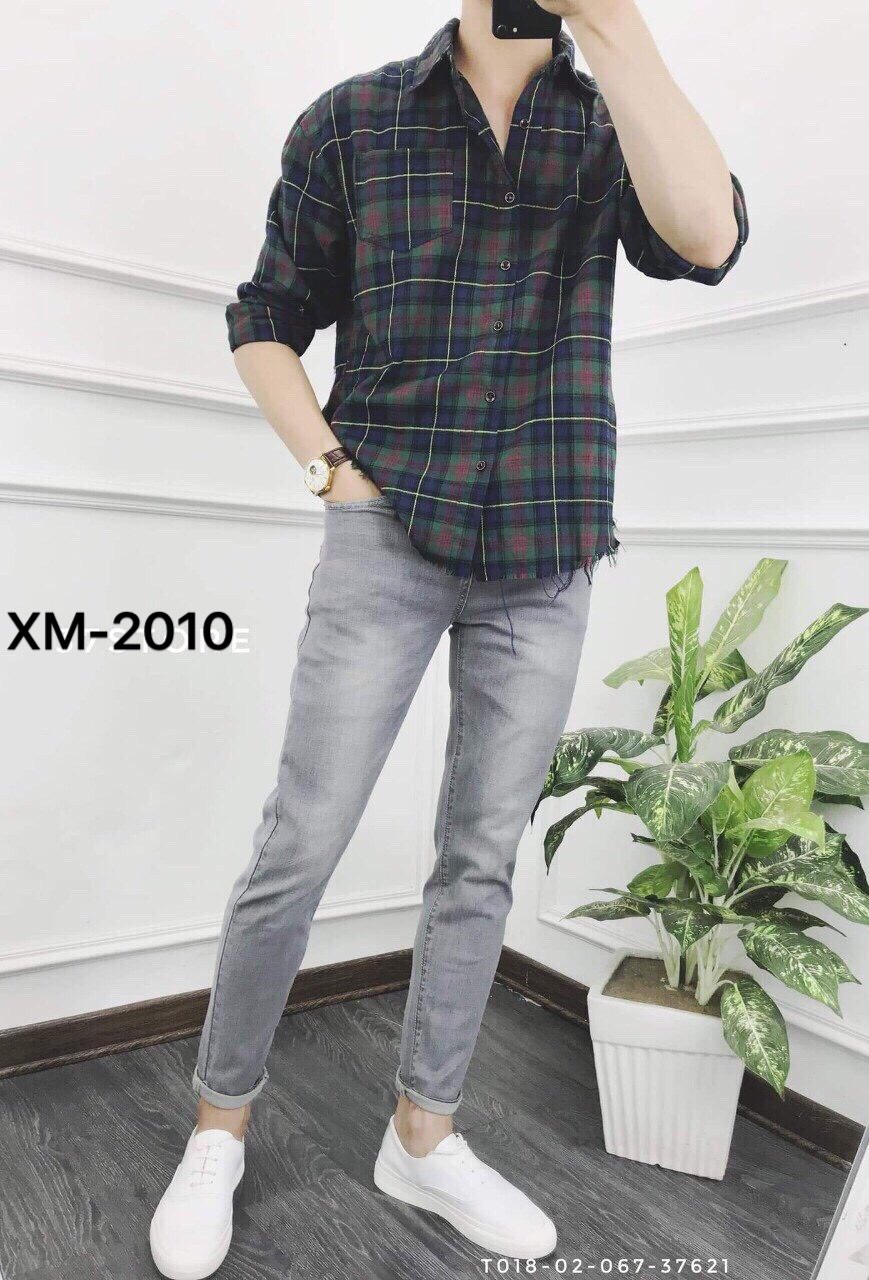 Quần jean nam màu xám trơn wash trằng nhẹ co giãn nhiều VNXK