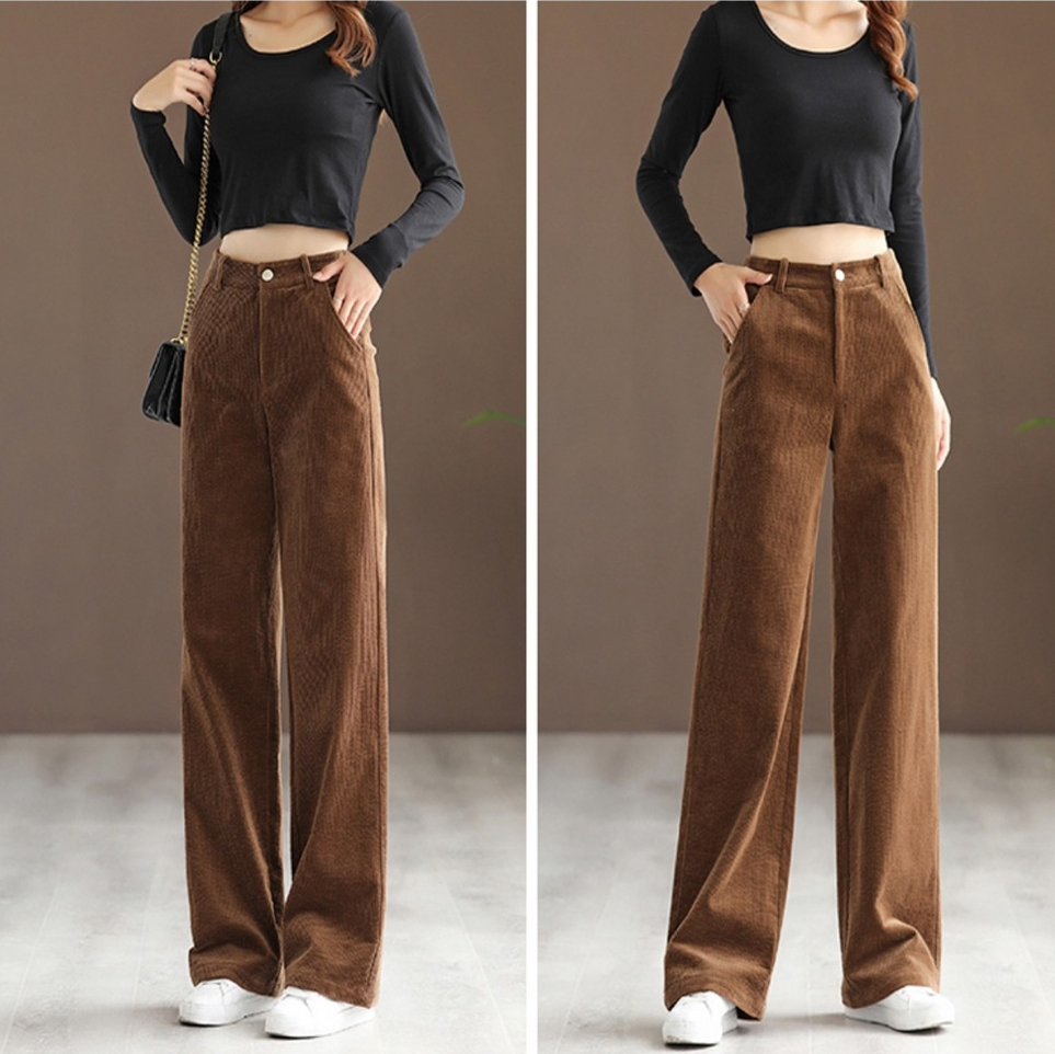 Quần Nhung Tăm culothes, Quần Nhung Ống Suông Rộng Cạp Cao TD69