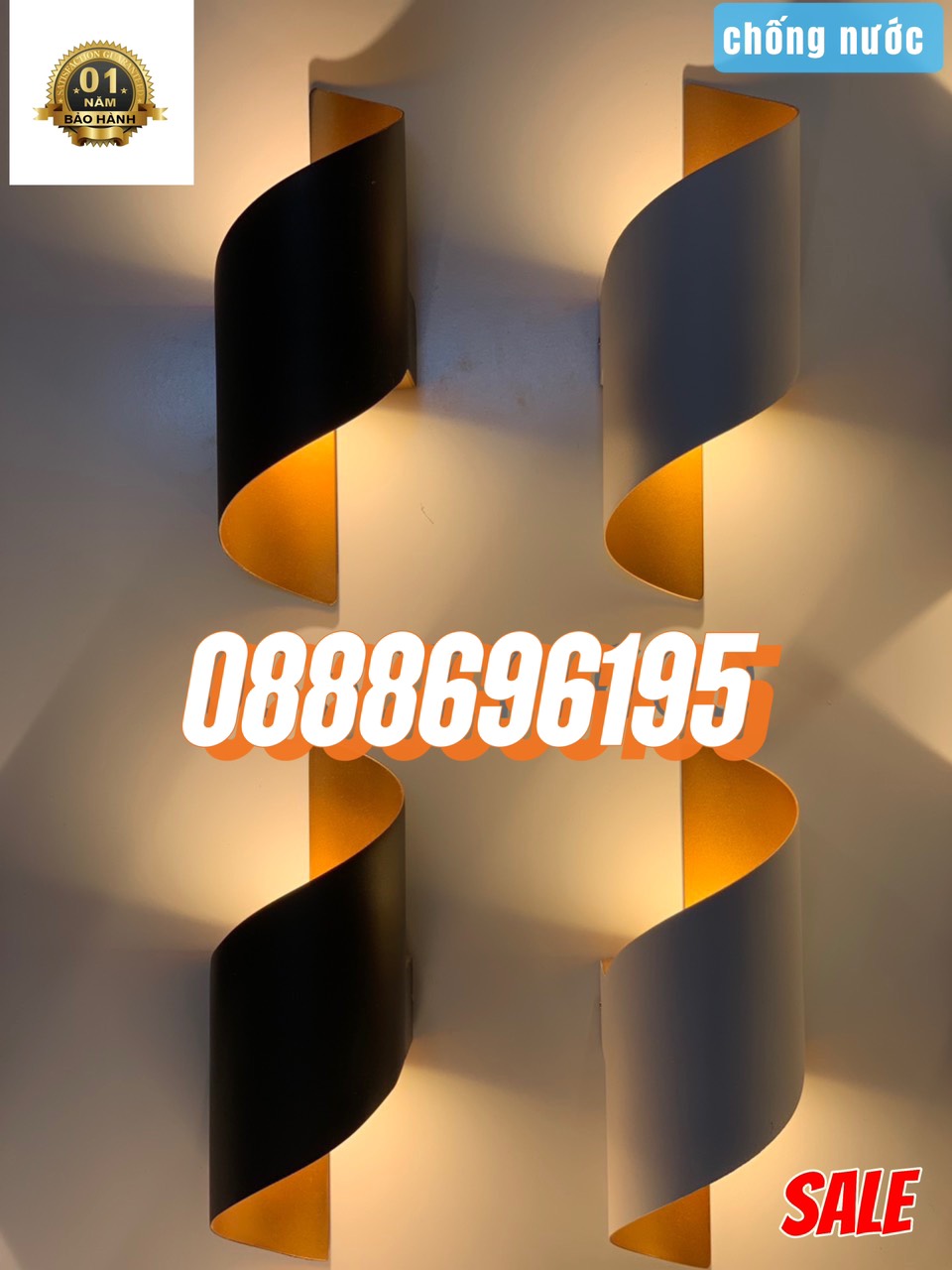 Đèn gắn tường 2 đầu hình xoắn ốc ánh sáng vàng sang trọng trang trí gắn tường decor cao cấp, đèn trang trí