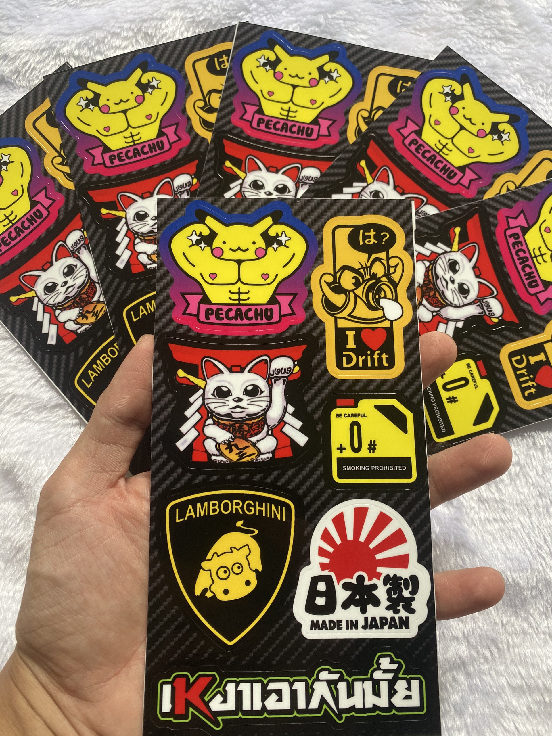 Sét tem logo 10x19 pekachu meo shoei bò lambo