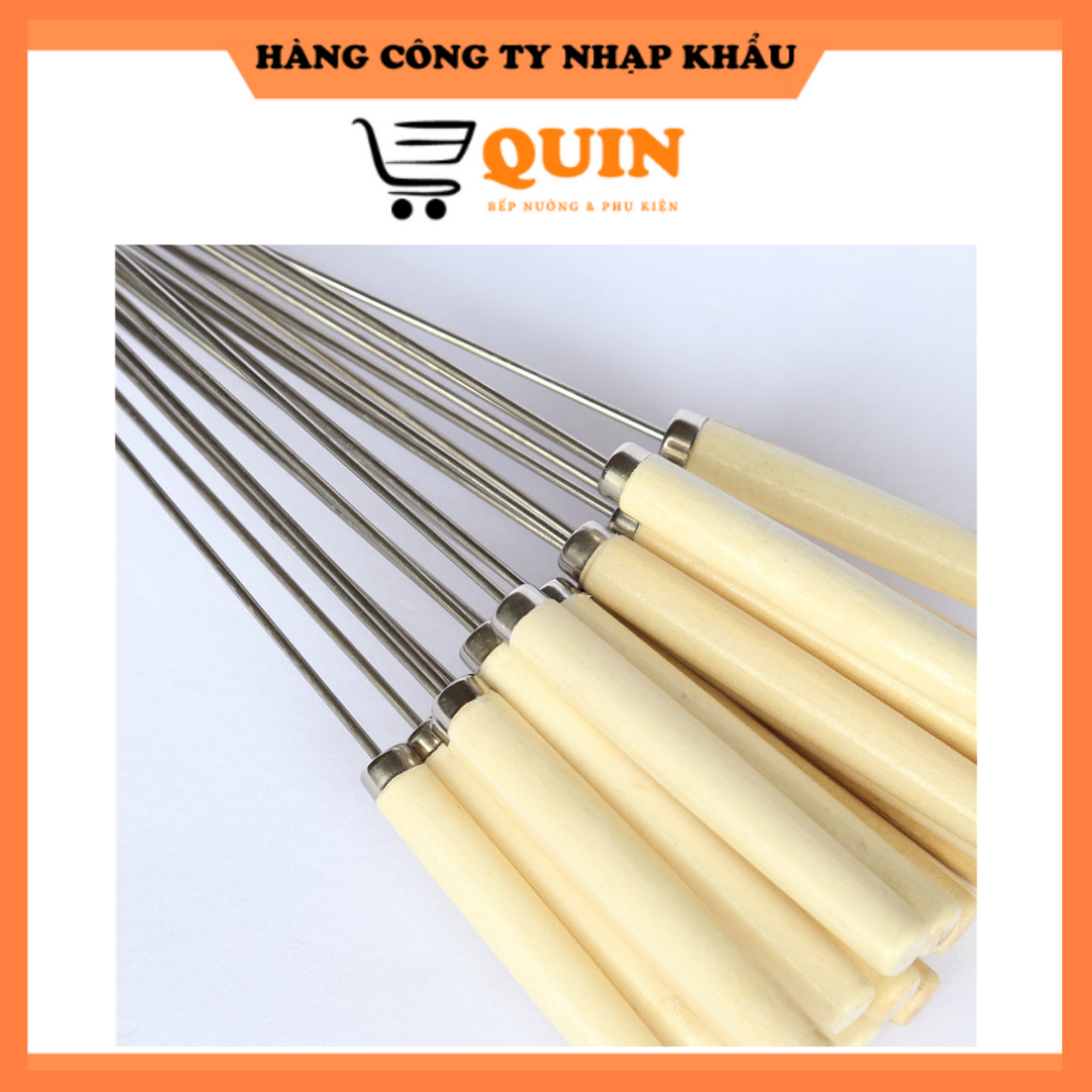 Bộ 10 Que xiên inox chuyên dùng nướng thịt Xiên inox chuôi gỗ 10 chiếc loại tròn