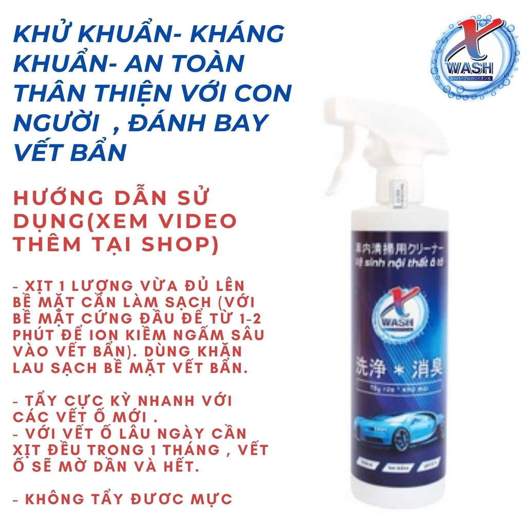 Nước tẩy rửa xwash khử mùi nội thất ô tô không hóa chất tẩy rửa đa năng - chất tẩy đa năng sofa ghế da