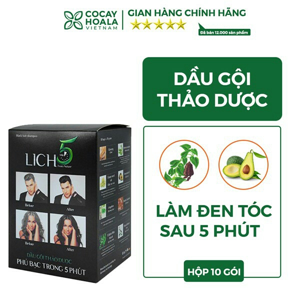 Dầu Gội Lich5, Dầu gội thảo dược phut bạc Cocayhoala làm đen tóc trong 5 phút - hộp 10 gói