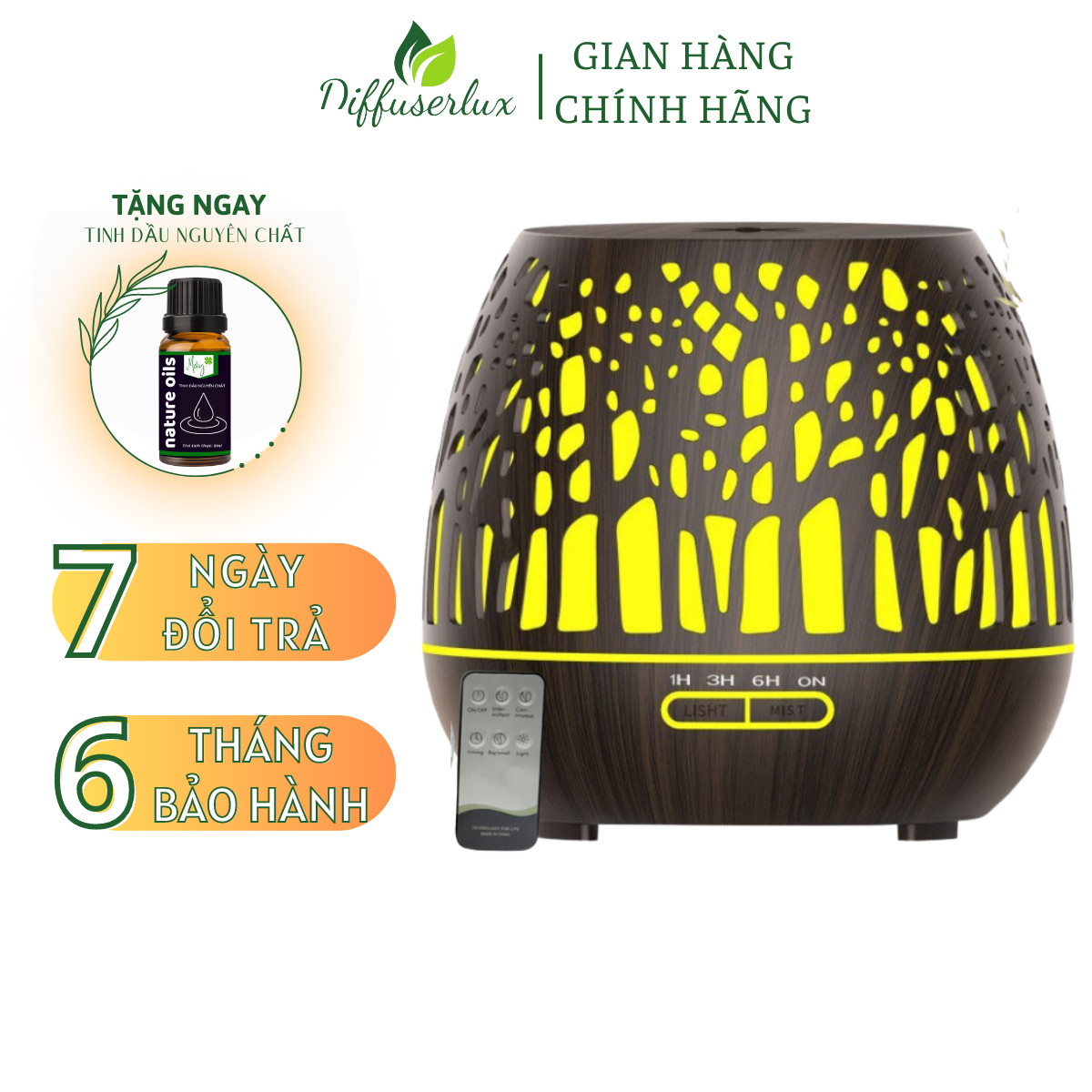 Máy xông tinh dầu phòng ngủ Loa Bluetooth Lồng Đèn 500ml khuếch tán tinh dầu làm thơm phòng, khử mùi nhà vệ sinh - Diffuser Lux