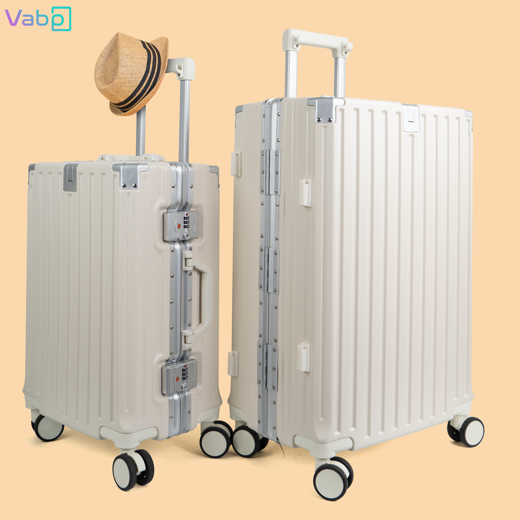 Vali kéo du lịch Vaba Retrouvailles khung nhôm khóa sập vân sọc dọc size 24