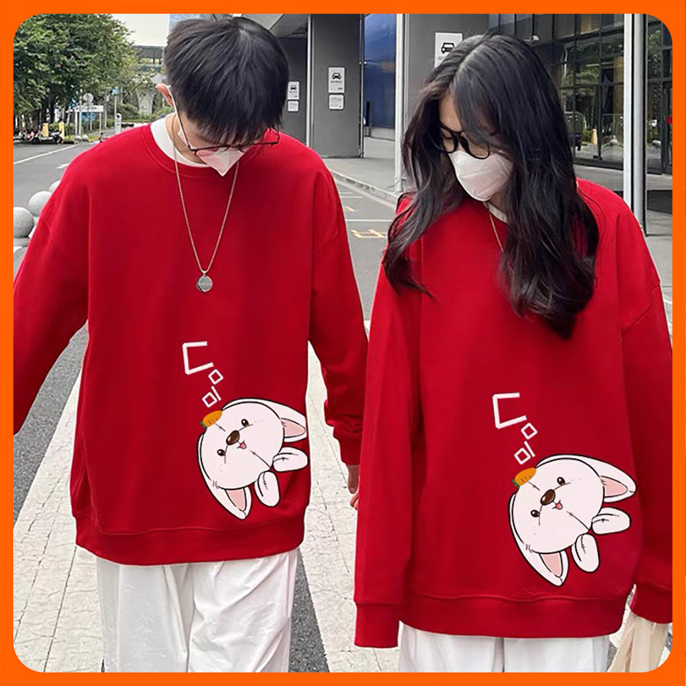 Áo Sweater nỉ bông cổ tròn NAM NỮ in hình thỏ - áo đôi áo cặp nhiều màu lựa chọn