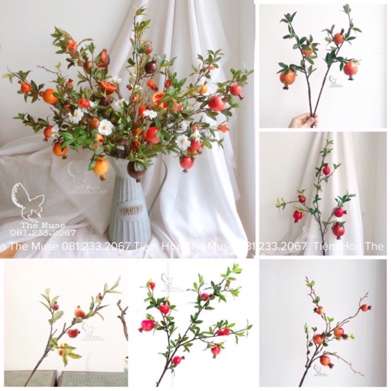 Cành lựu giả -mô phỏng thạch lựu - cành quả decor trang trí nhà cửa - chất liệu cao cấp