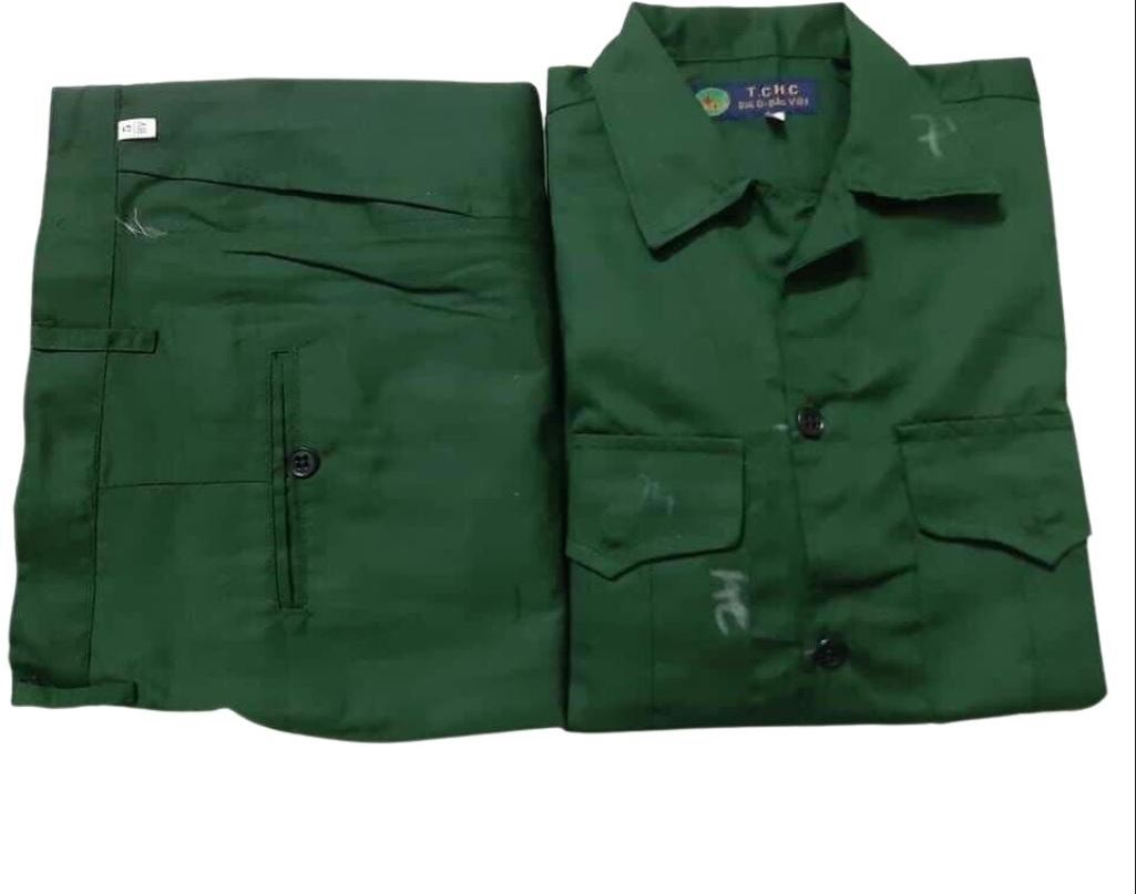  Bộ quần áo dụng cụ học tập bảo hộ lao động vải kaki màu xanh lá loại đẹp đồ bộ đội học tập quân sư nam  nữ 