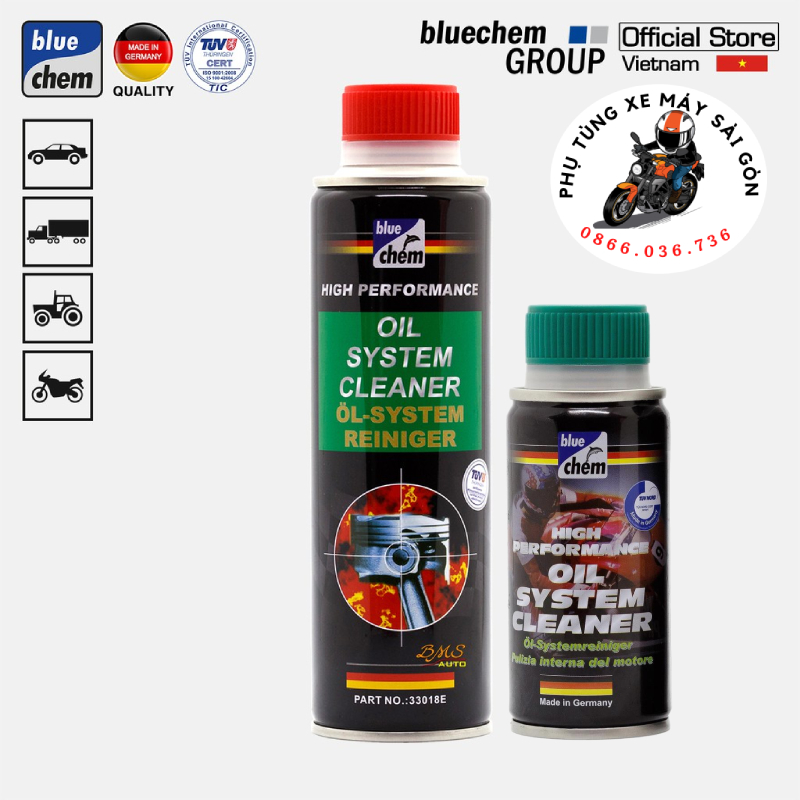 Dung dịch súc rửa động cơ ôtô, xe máy Bluechem Oil System Cleaner 250ml - Nhập khẩu Đức