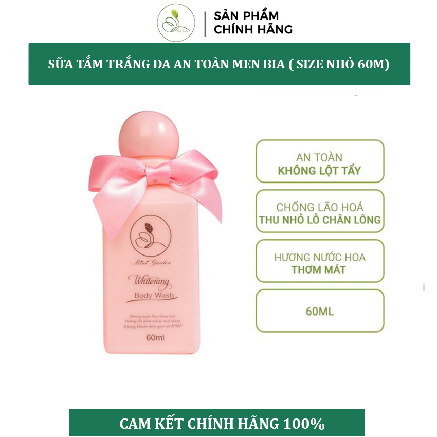 Sữa tắm men bia dung tích 60ml Mini Garden Whitening Body Wash dưỡng trắng da hiệu quả, sữa tắm nước hoa