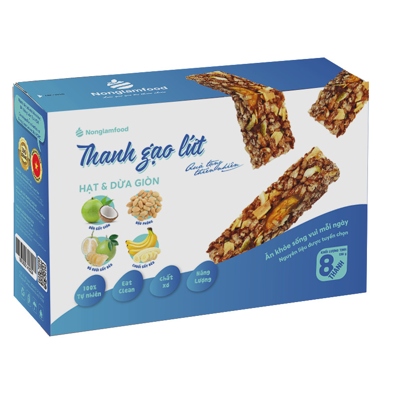 THANH GẠO LỨT HẠT & DỪA GIÒN THÍCH HỢP ĂN KIÊNG, ĂN VẶT VĂN PHÒNG, BỔ SUNG NĂNG LƯỢNG KHI TẬP GYM