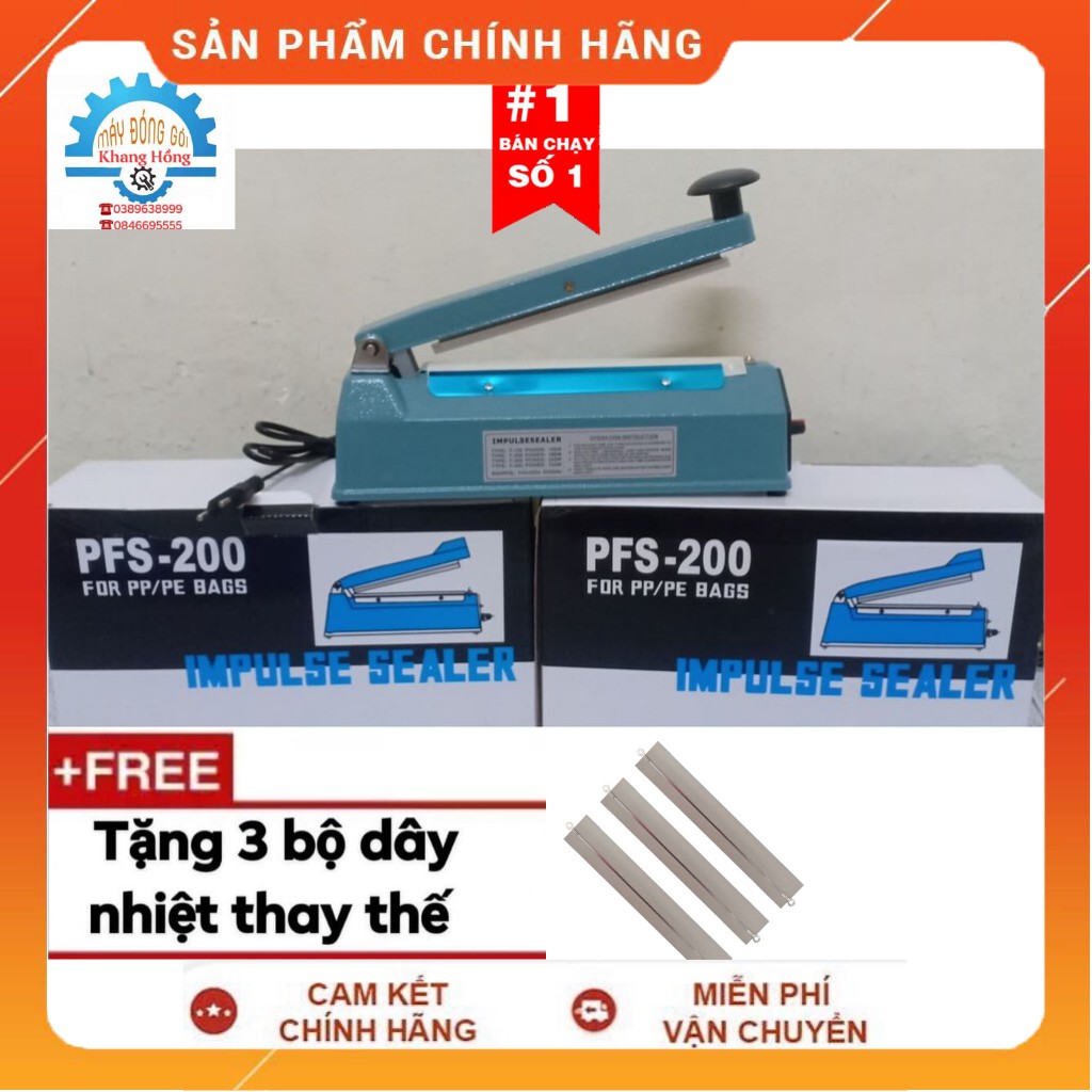 Máy hàn miệng túi nhấn tay pfs200 chiều dài đường hàn 20cm,bề rộng mép hàn 2mm - máy đóng gói khang hồng