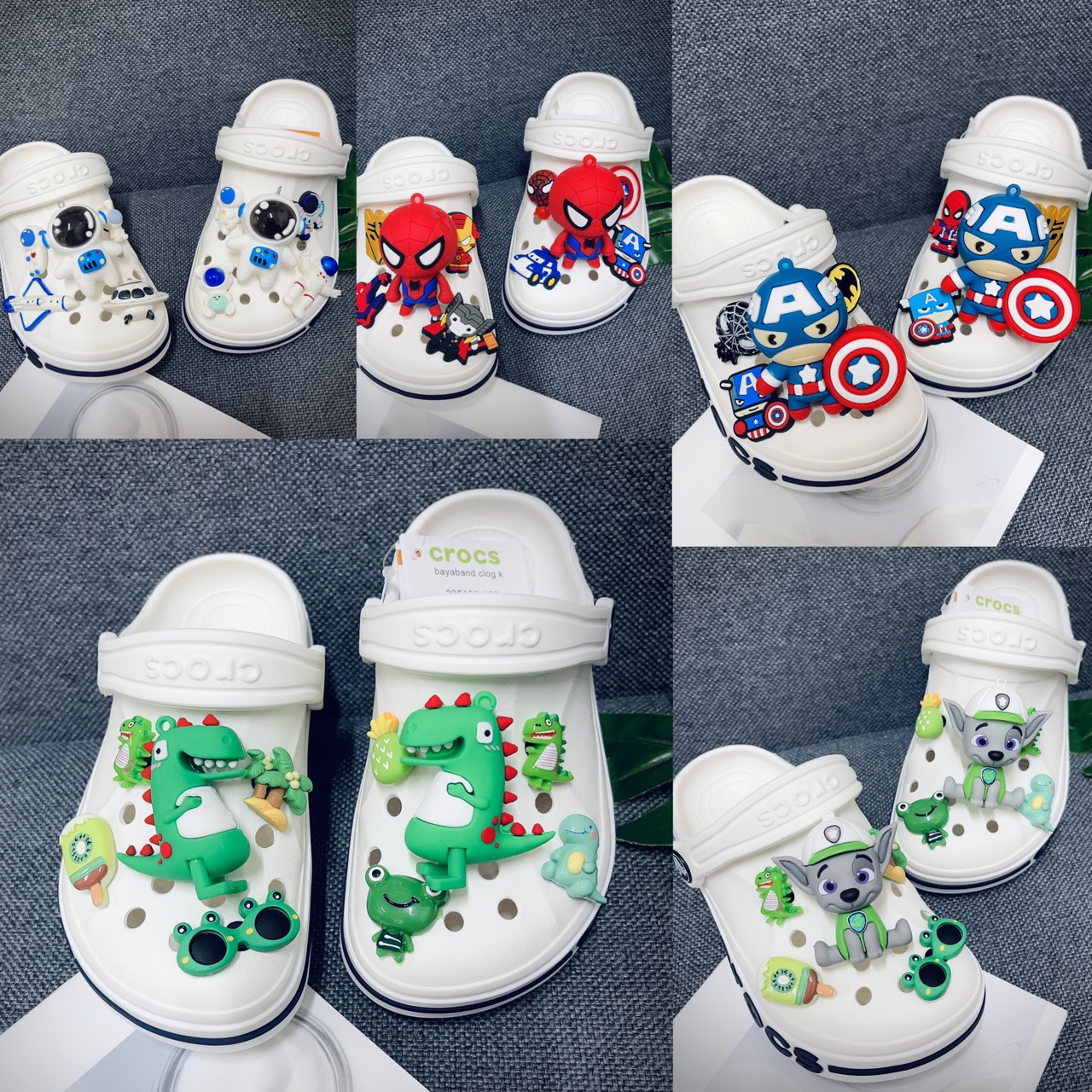 - Dép Cross cho bé HannaKids Sục Cross Baya cho bé trai bé gái trẻ em giày xục Crocs Clog Kid xuất khẩu màu Trắng Xanh có Sticker Vip