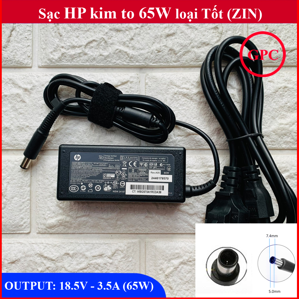 Sạc hp tốt 18.5v - 3.5a chân kim to đường kính đầu sạc 7.4mm