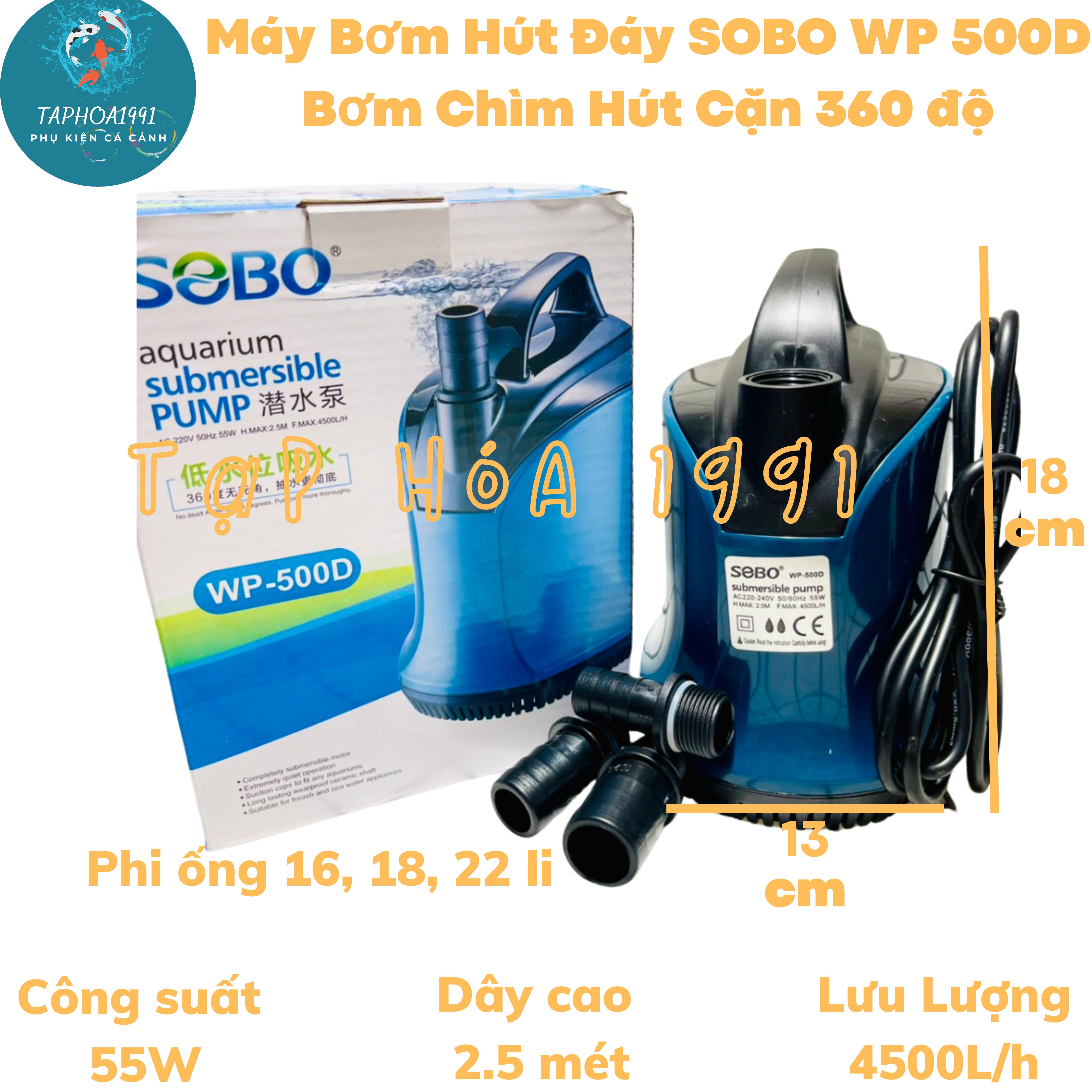 Máy bơm hút đáy sobo wp-500d 55w bơm chìm hút cặn 360 độ hồ cá wp 500d