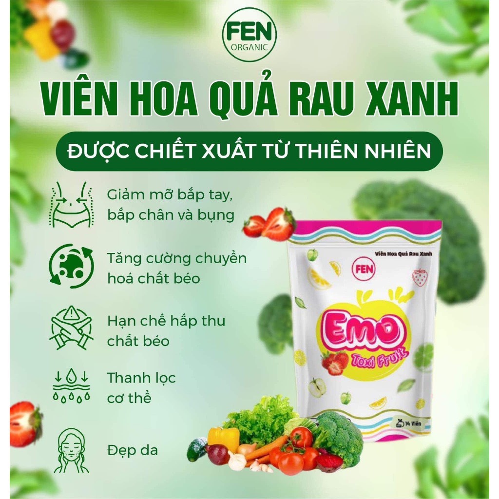 Combo 2 emo toxi fruit - viên uống hoa quả rau xanh hỗ trợ giảm cân