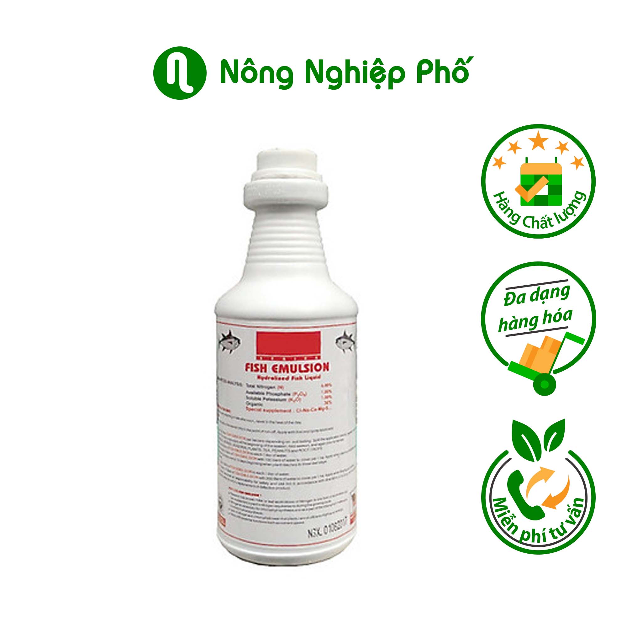 Phân bón đạm cá thủy phân đậm đặc Fish Emulsion - Chai 1 lít - Nông Nghiệp Phố