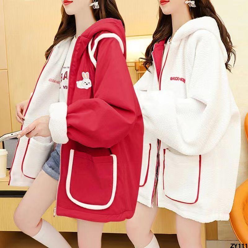 [ Áo Cardigan Siêu Dày Mẫu Mới Mặc Hai Kiểu Dáng Rộng Rãi Nữ Mùa Đông 2023 Áo Khoác Bông Cừu Giả Lông Ấm Áp Và Áo Khoác Lông Cừu ]