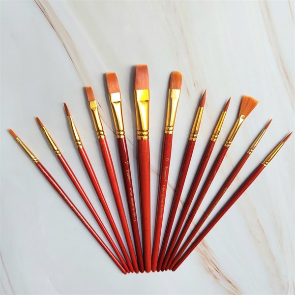 [HCM]Bộ Cọ 12 Cây Chuyên Dụng Giorgione Tô Vẽ Tranh Sơn Dầu Màu Nước Màu Acrylic - Màu Đỏ