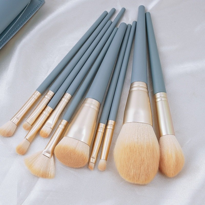 Bộ cọ trang điểm 10 món, cọ trang điểm makeup chuyên nghiệp màu xanh kèm túi đựng