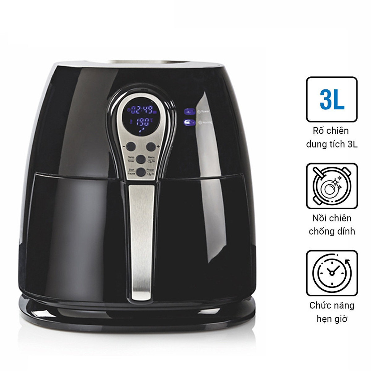 Nồi chiên không dầu lock&lock ejf276 dung tích 3l màu đen