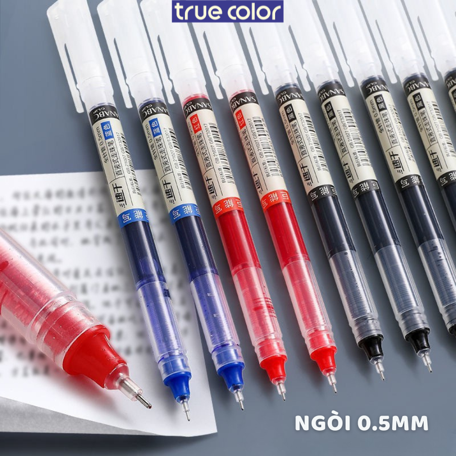 Bút Mực Nước Bút Gel Ngòi Kim 0.5mm Vỏ Trong Suốt Có Vạch - Bút Bi Nước Viết Mượt, Khô Nhanh Mực Đen/ Đỏ/ Xanh Tiện Lợi