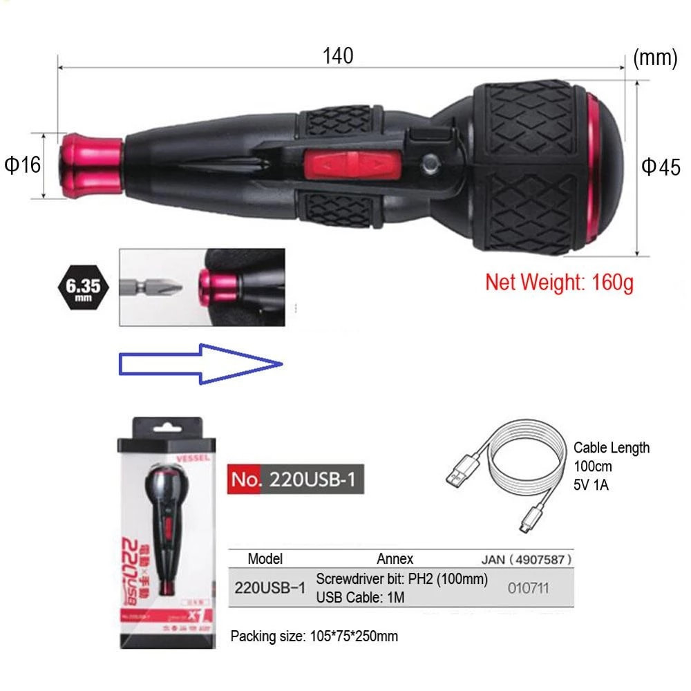 Tô vít pin vessel 220usb-1 made in japan hàng chính hãng | hctoolsvn