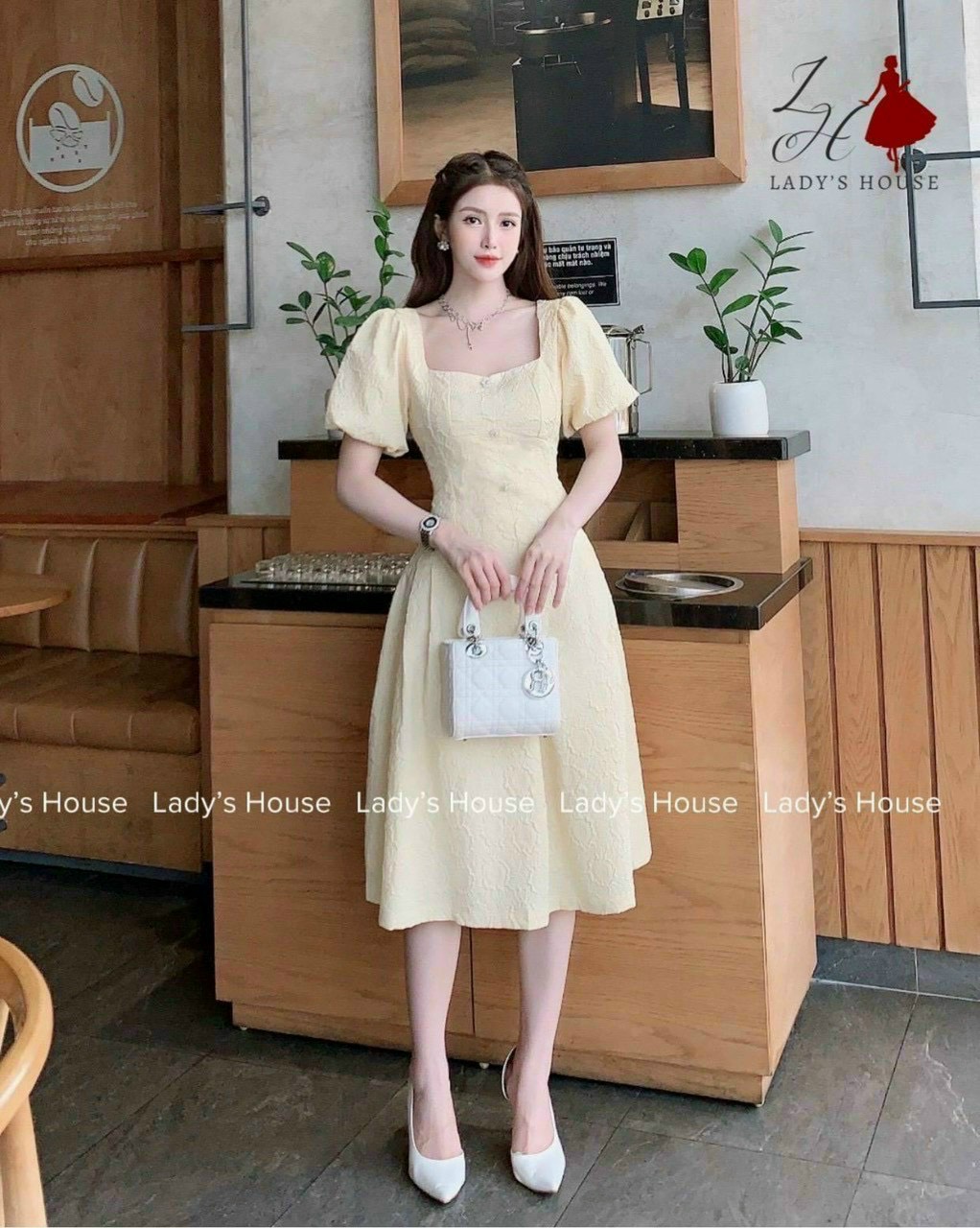 Đầm tiểu thư đi tiệc nữ cổ vuông, đầm chất xốp tay ngắn bồng thời trang ôm eo dáng xèo sang trọng thanh lịch dx