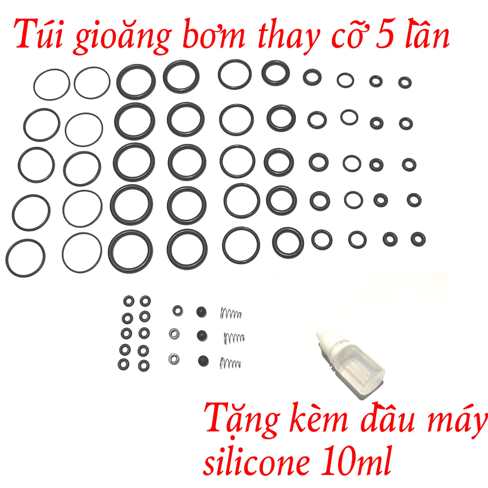 bộ gioăng vòng đệm cao su thay bơm cao áp cỡ 5 lần đen tặng 1 dầu máy