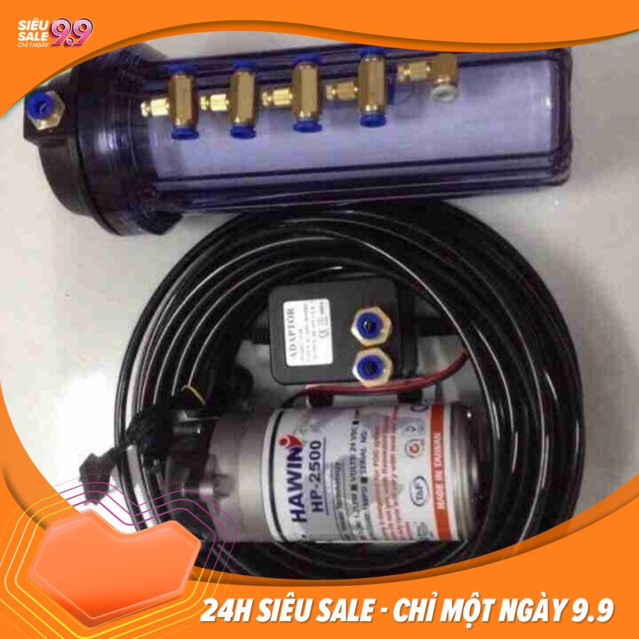 Bộ phun sương làm mát Đài Loan Hawin 2500 Bộ 5 vòi phun đế đồng cốc lọc rác 10M dây hoàn chỉnh