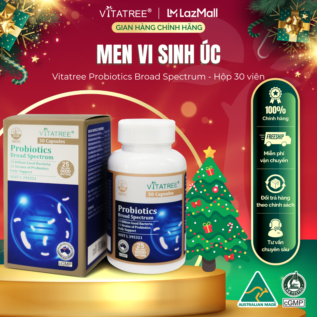 Men vi sinh Vitatree Probiotics Broad Spectrum bổ sung lợi khuẩn, tăng cường sức đề kháng - Hàng nhập khẩu Úc - Hộp 30 viên