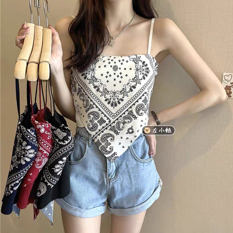 Áo 2S 2 dây SuzaHouse mix yếm thổ cẩm sexy 2021 hai màu đen trắng