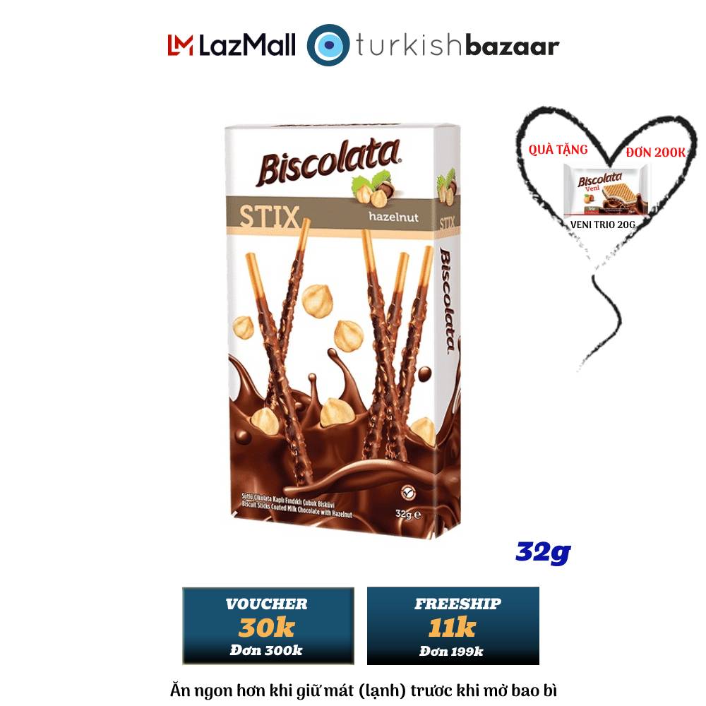 Bánh que Socola hạt phỉ Biscolata Stix 32g