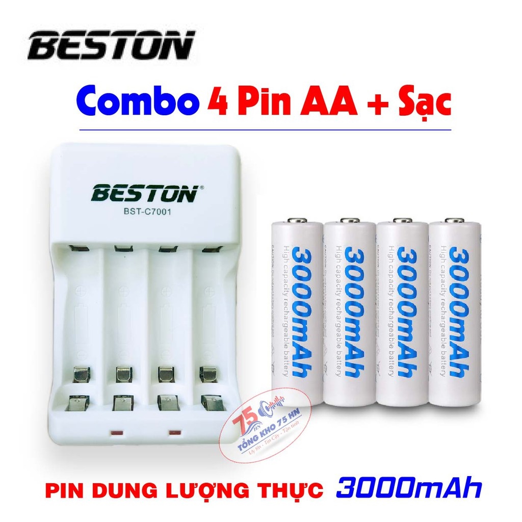 Combo 04 Pin và sạc AA BESTON 3000mAh - Pin sạc BESTON Pin mic không dây camera pin điều khiển