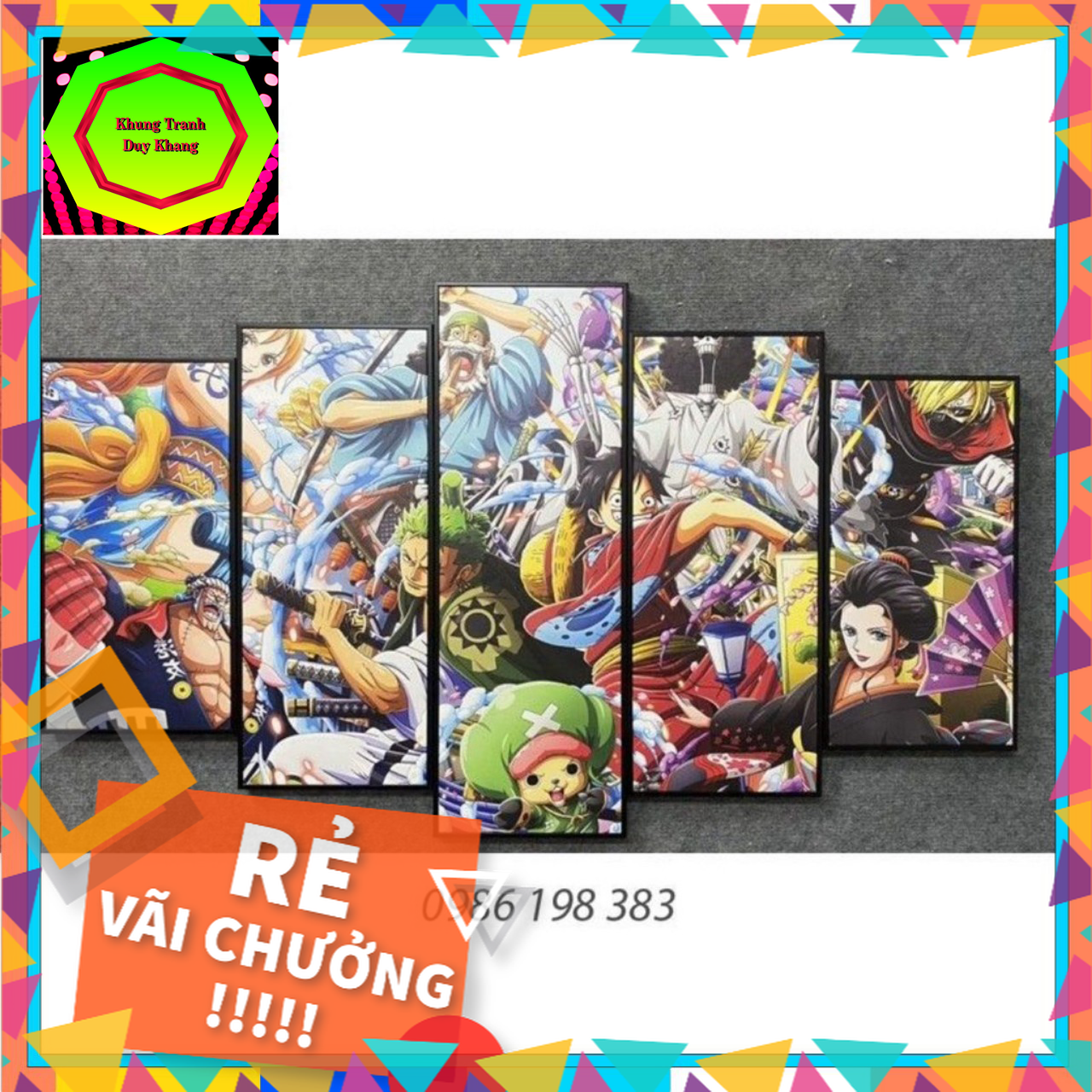 Tranh canvas Luffy treo tường Duy Khang, Bộ 5 khung hình canvas One piece 100x60cm giá rẻ